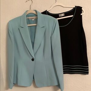 Tahari Arthur S. Levine Pistashio Blazer Black Sleeveless Top Set Size 14P